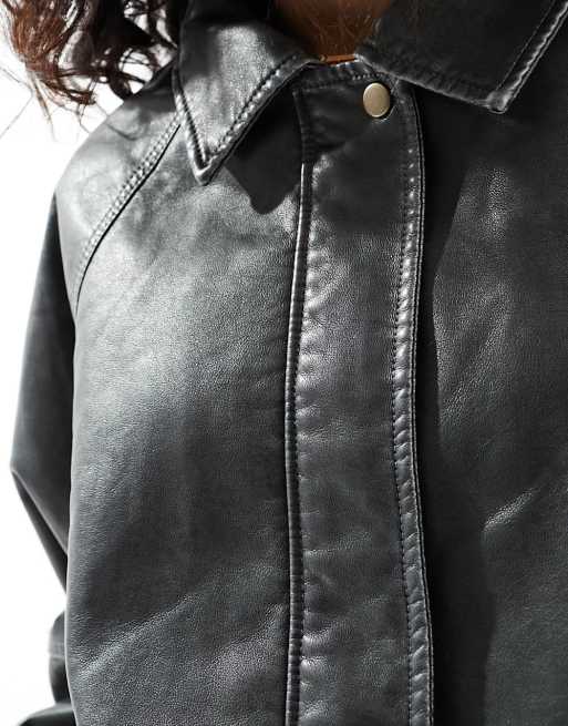 Cotton:On Faux Leather Bomber Jacket in washed black, 2 of 4