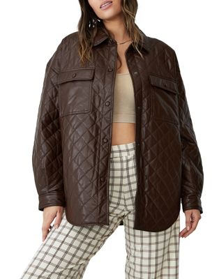 Cotton:On faux leather quilted shacket in brown
