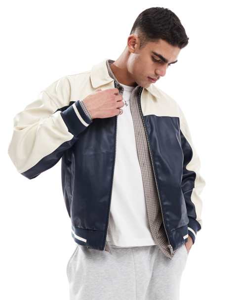 Cotton:On Faux leather western jacket in navy - view 1