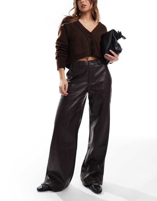 Cotton:On Faux leather wide leg pant in brown
