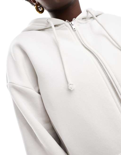 Cotton On Felpa con cappuccio comoda bianca vintage con zip sul davanti
