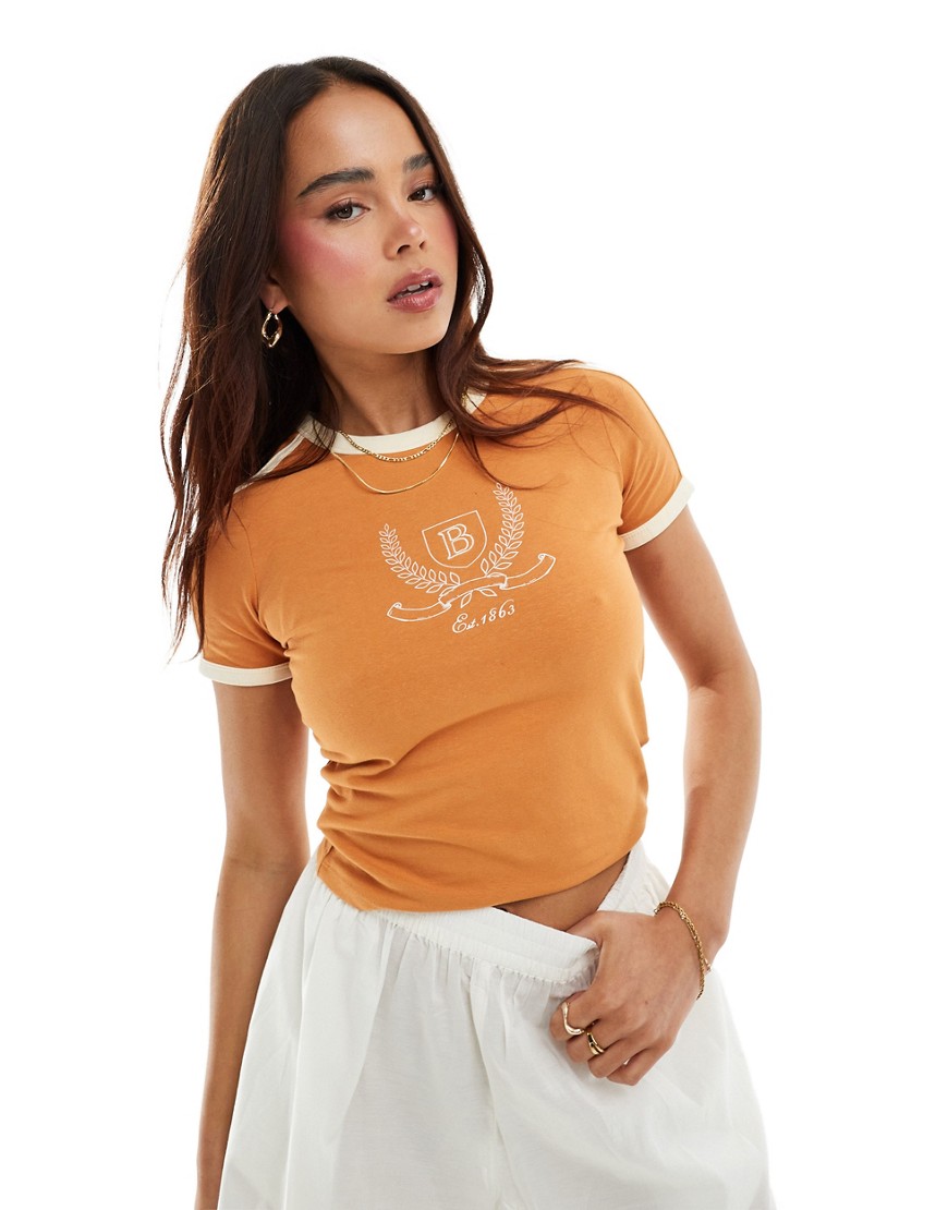 Cotton:On Fitted graphic longline tee in orange