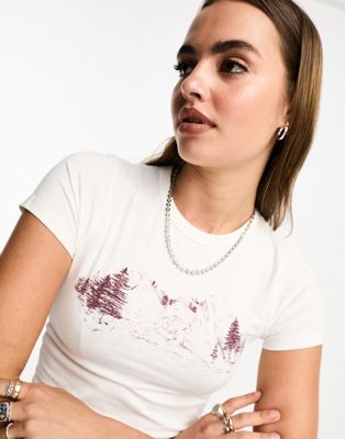 Cotton On fitted micro t-shirt with vintage mountains print