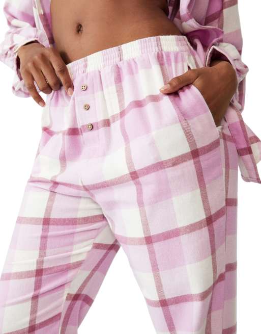 Buy Bottoms Out Women's Cotton Flannel Pajama Pant, Pink/White, Medium at