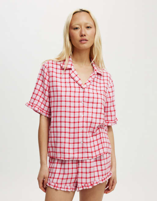 Cotton:On Flannel short sleeve shirt and short sleep set in pink