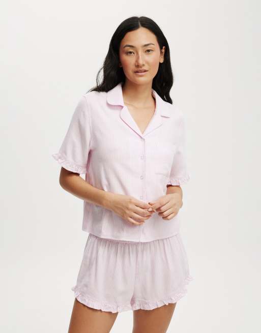 Cotton:On Flannel short sleeve shirt and short sleep set in pink