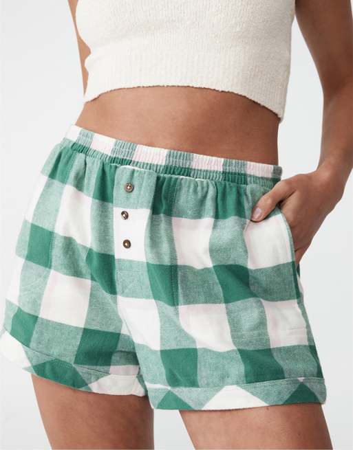 Sleep Shorts For Women Elastic Waist Comfy Plaid Pajamas Shorts