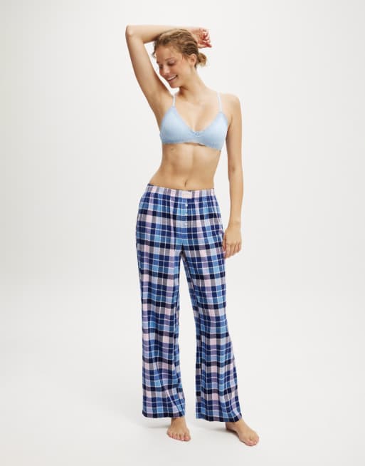 Cotton:On Flannel wide leg pant in blue/ pink thomas check