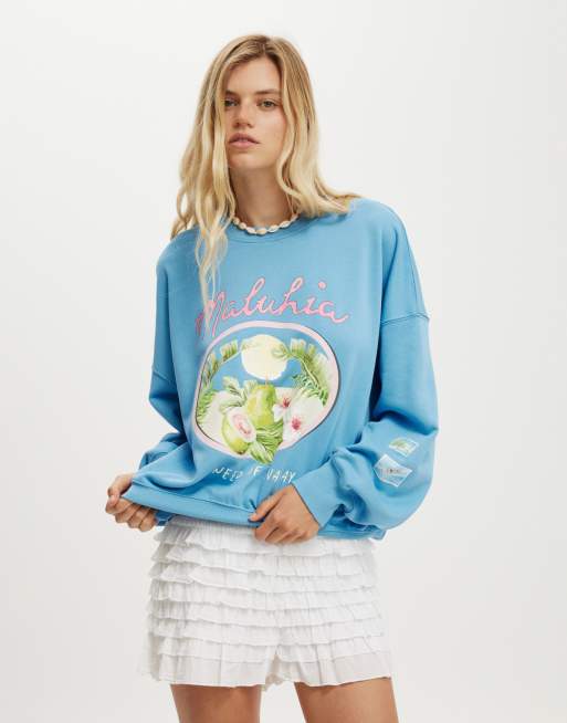 Cotton:On Fleece graphic crew sweatshirt in blue