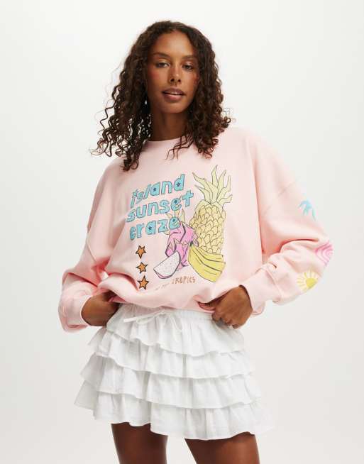 Cotton:On Fleece graphic crew sweatshirt in pink