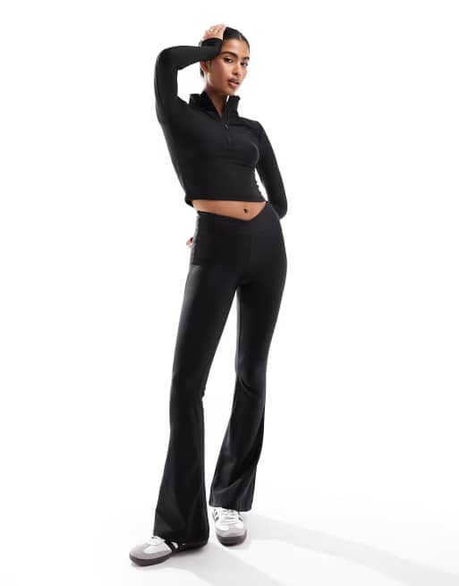 Cotton:On fleece lined full length flare trousers in black