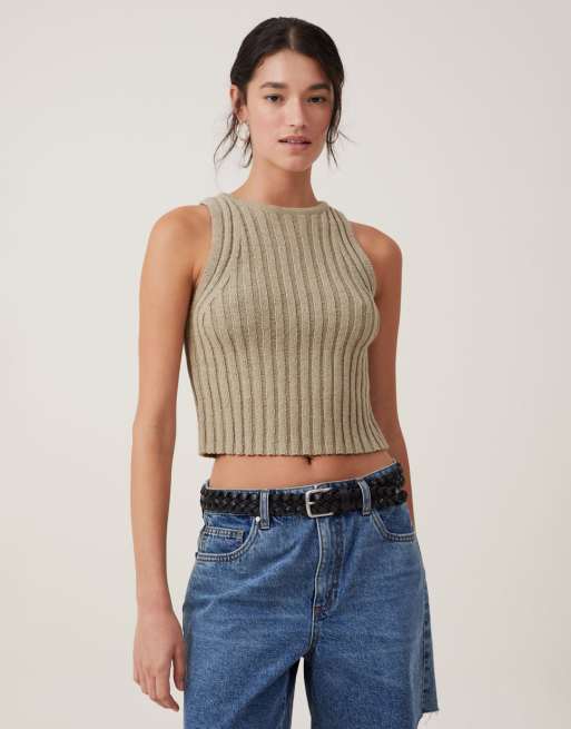 Cotton:On Float your boat rib knit tank in desert sage