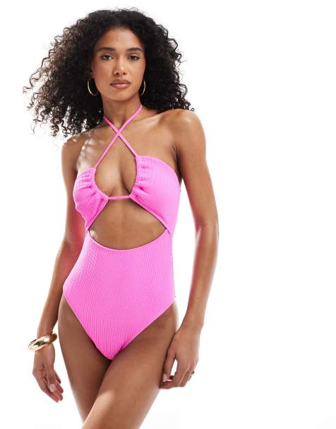 Cotton:On Gathered halter one piece brazilian in pink - view 1
