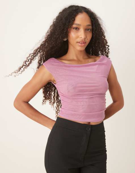 Cotton:On Gathered mesh off shoulder top in purple