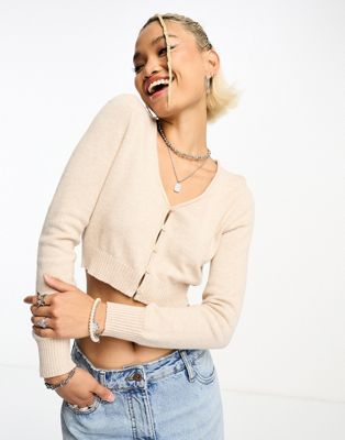 Cotton:On crop v neck button down cardigan in wheat marl - ASOS Price Checker