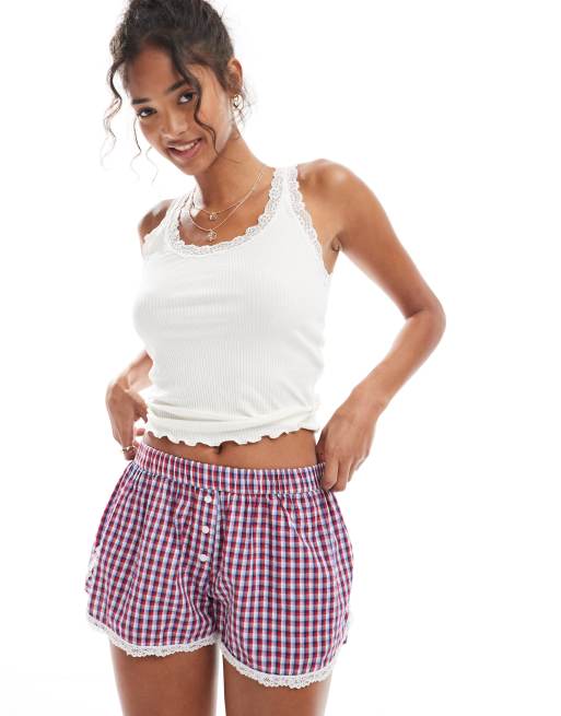 Cotton:On Girlfriend short in lobster red/navy vision check