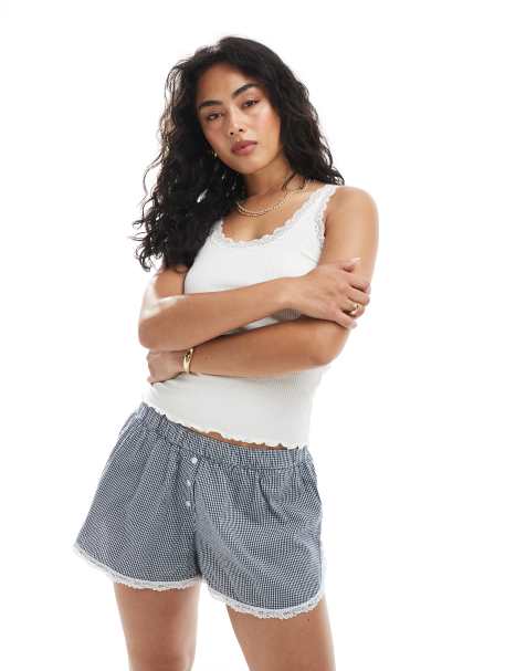Cotton:On Girlfriend short in navy vision/micro gingham - view 1