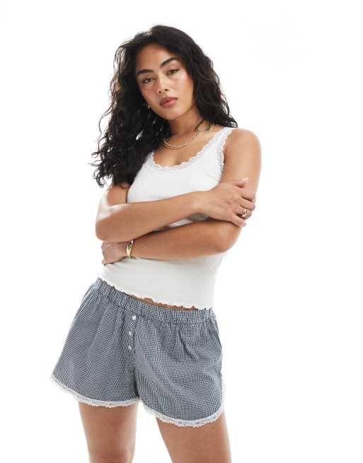Cotton:On Girlfriend short in navy vision/micro gingham