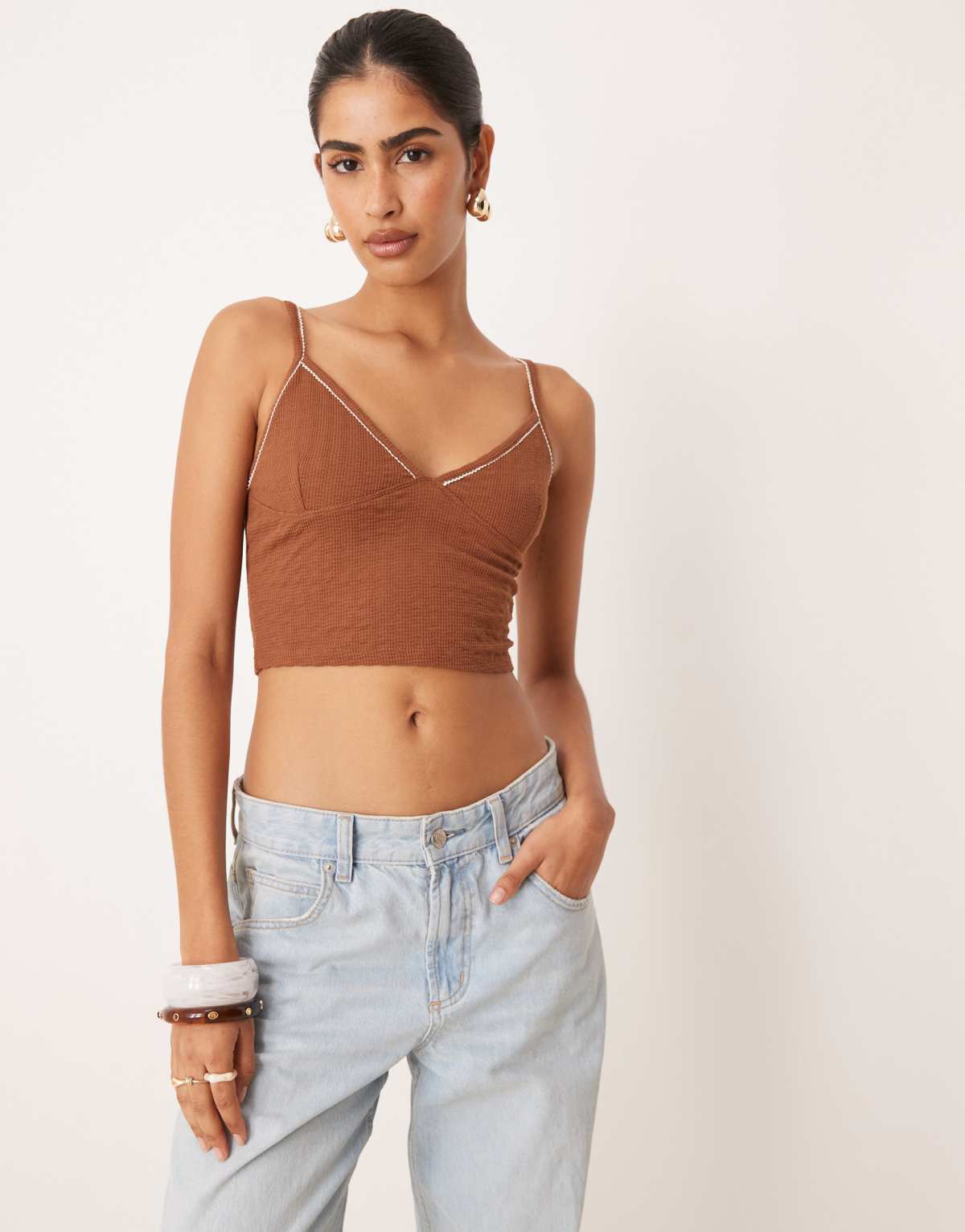 Cotton:On Hailey v neck cami in walnut/contrast