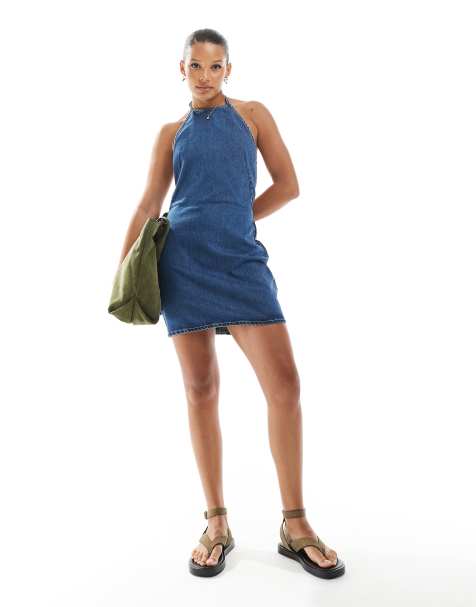 Cotton:On Halter denim mini dress in blue - view 1