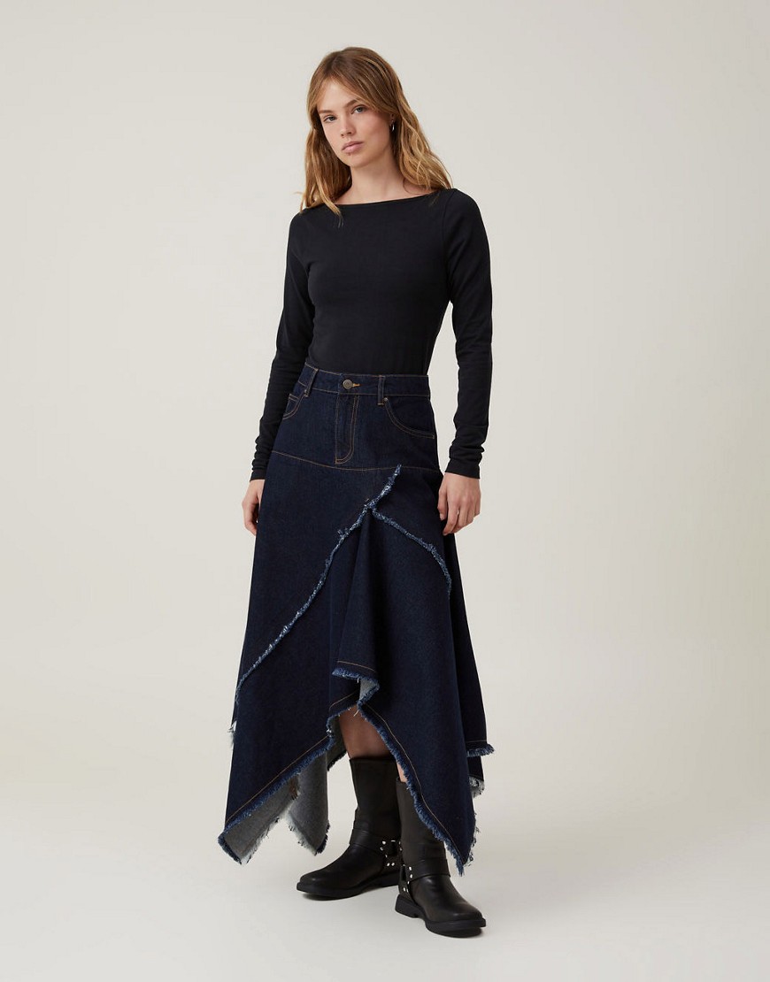 Cotton:On Harper denim midi skirt in dark blue-Navy