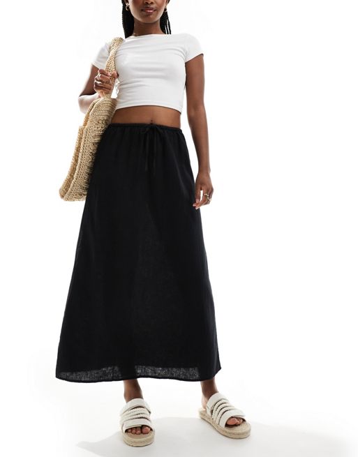Cotton:On Haven linen maxi slip skirt in black