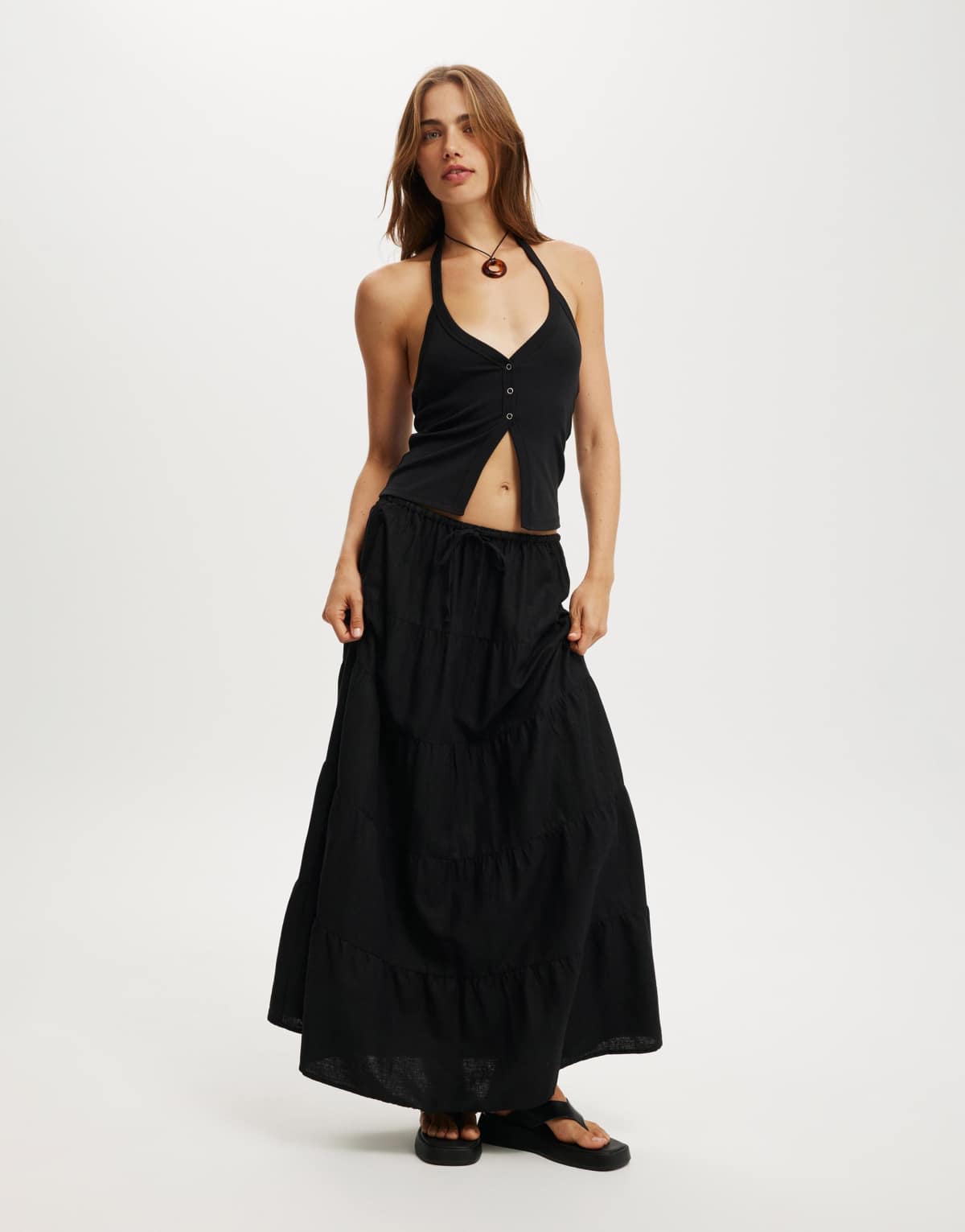 Cotton:On Haven multi tiered maxi skirt in black