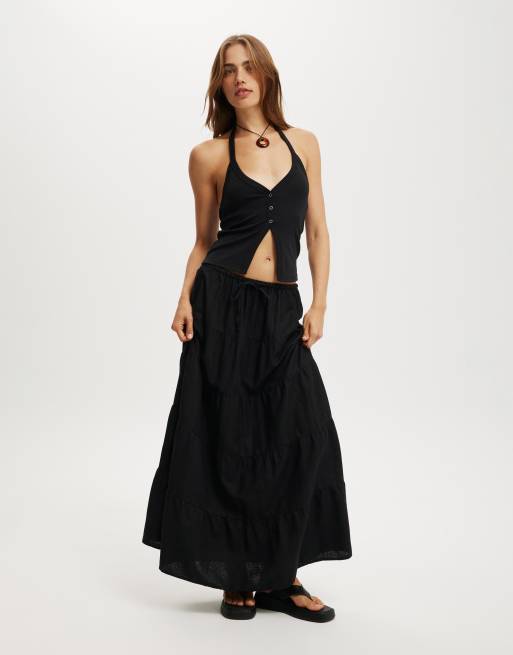 Cotton:On Haven multi tiered maxi skirt in black