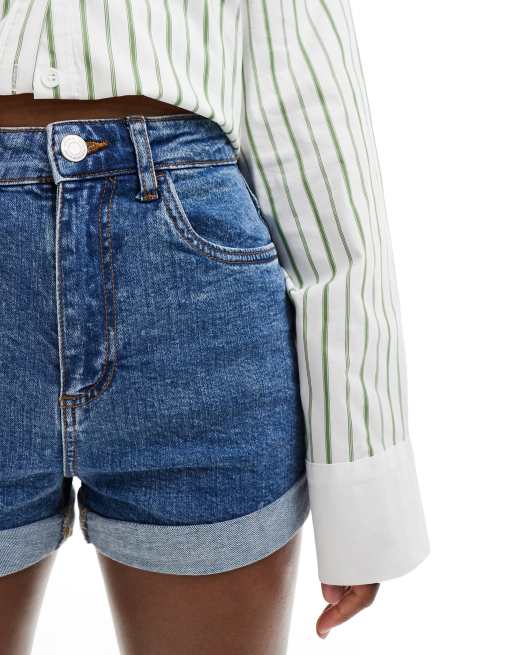 High rise stretch denim shorts deals