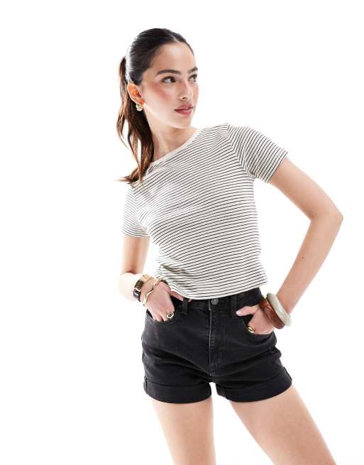 Cotton:On High rise micro denim short in black