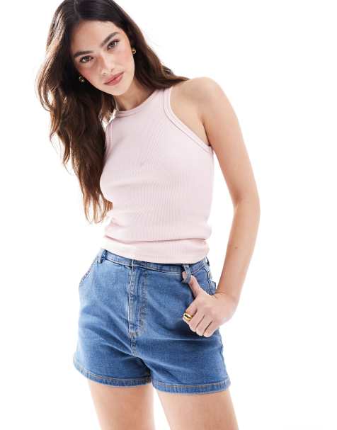 Cotton:On High rise micro denim short in blue - view 1