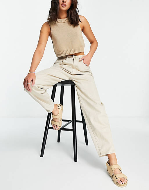 Women Cotton:On high rise mom jean in sand 