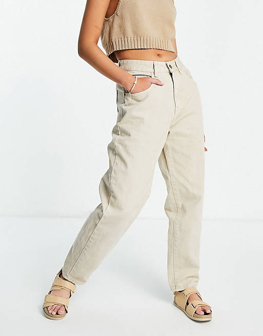 Women Cotton:On high rise mom jean in sand 