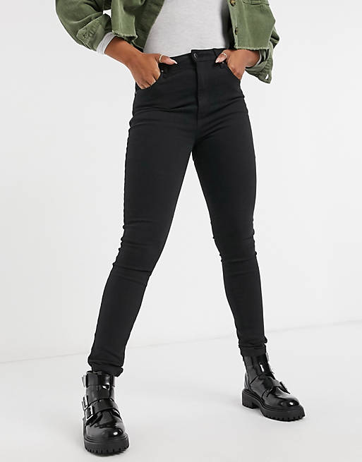 Jeans Cotton:On high rise skinny jean with rips in black 