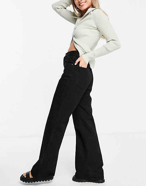 Jeans Cotton:On high rise wide leg jean in black 