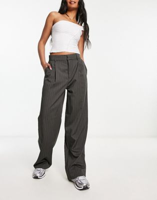 Cotton On high waist straight trousers in charcoal pinstripe