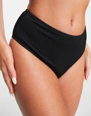 Cotton:On high waisted ribbed bikini bottoms co ord in black
