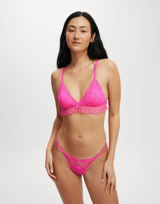 Cotton:On Holly lace triangle padded bralette in pink