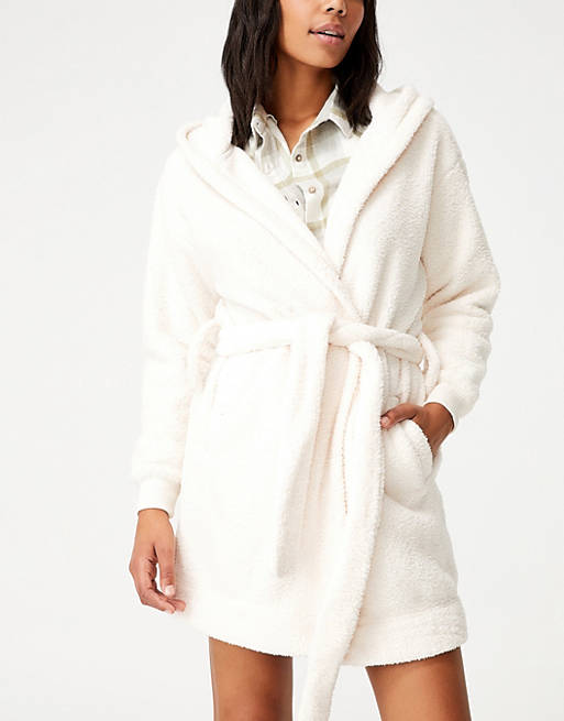 Women Cotton:On hooded robe in beige 
