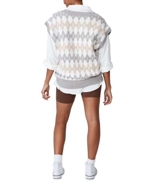 Cotton:On intarsia print knitted v neck sweater vest in pink, 2 of 4