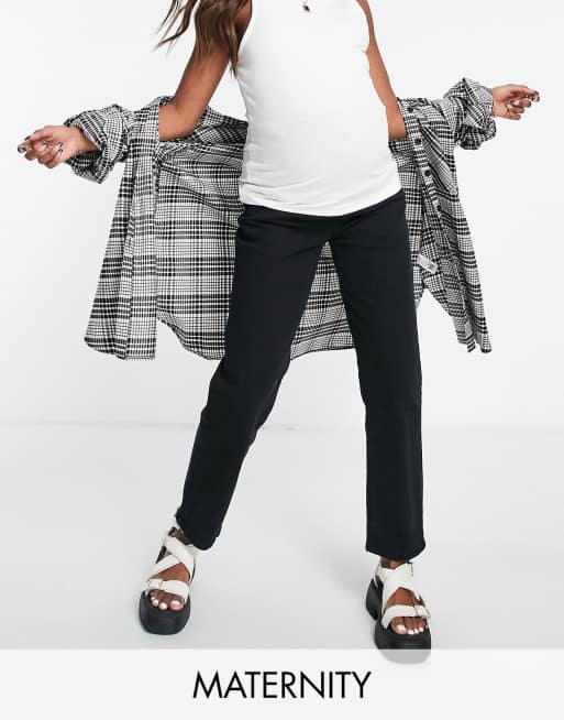 Cotton:On - Jean mom stretch de maternité avec bande recouvrant le ventre - Noir