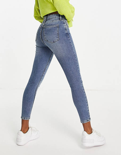 Asos Femme Vêtements Pantalons & Jeans Jeans Taille haute Bleu moyen Jean skinny taille haute Petite 