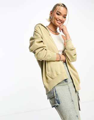 Shop Cotton:on Cotton On Jersey Zip Up Hoodie In Washed Light Sand-neutral
