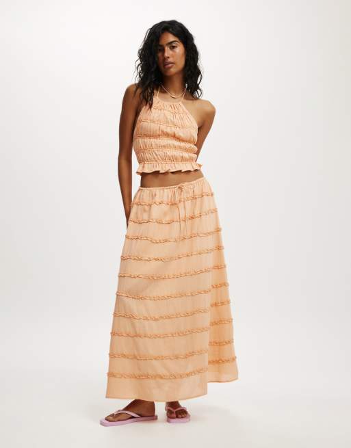 Cotton:On Jet set tiered maxi skirt in orange
