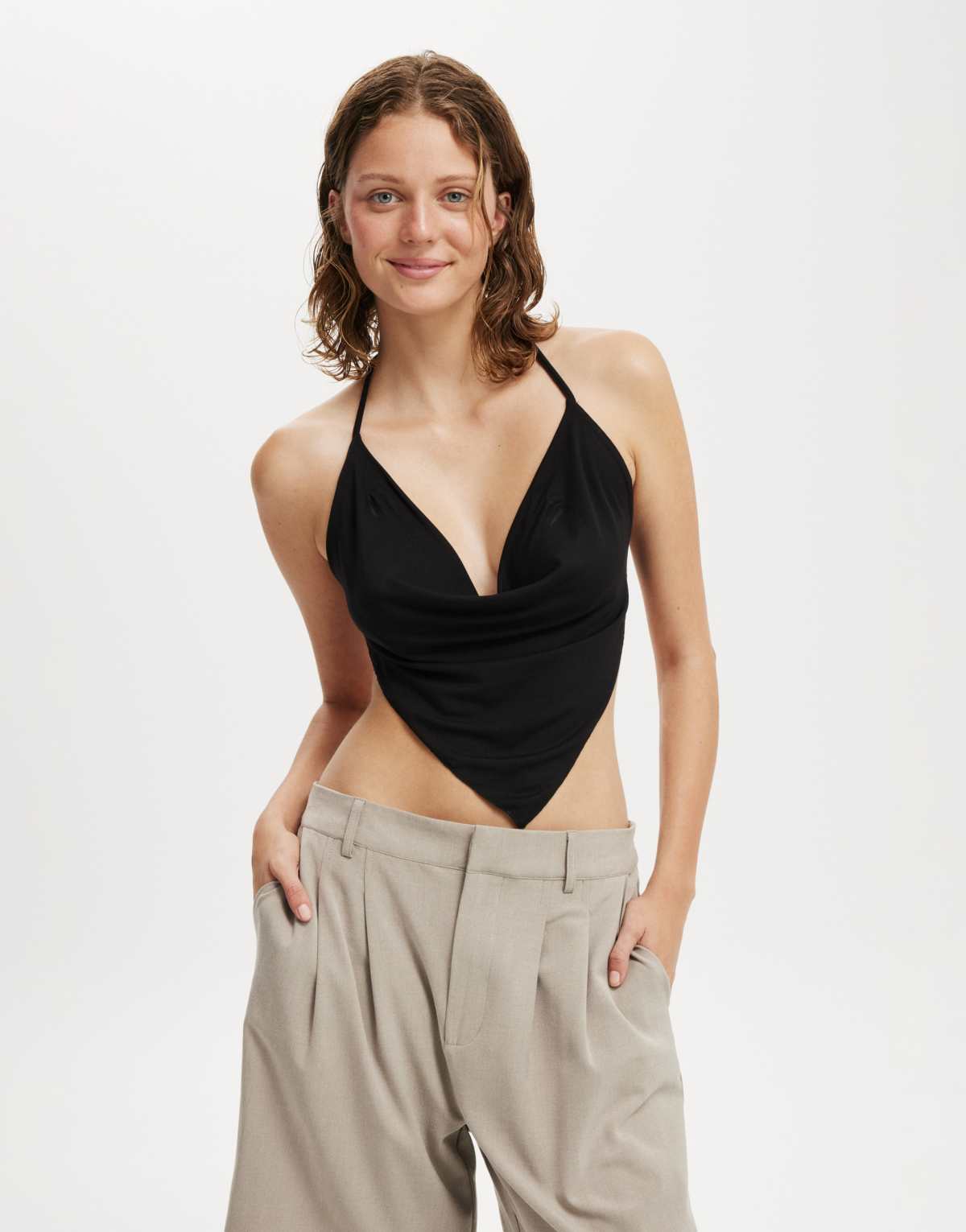Cotton:On Jordie cowl neck halter in black