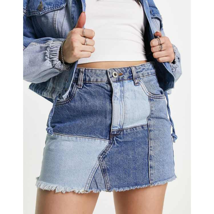 Jupe en new arrivals jean patchwork