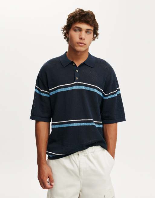 Cotton:On Knitted polo in navy stripe