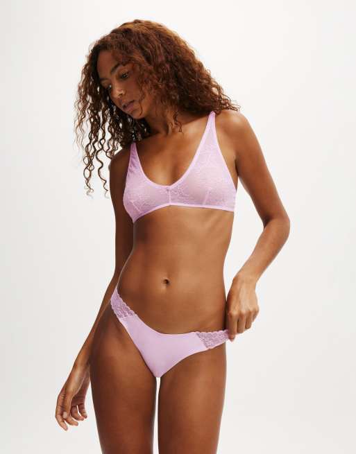 Cotton:On Lace deep v bralette in purple