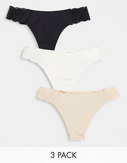 Cotton:On lace side thong 3-pack in multi