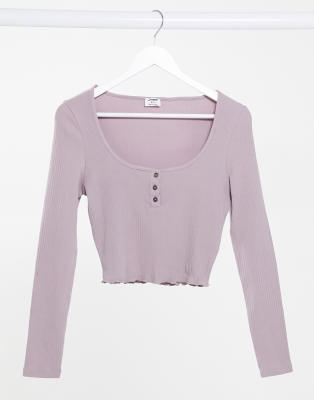 cotton:on -  – Langärmliges Oberteil mit gekräuseltem Saum in Flieder-Violett
